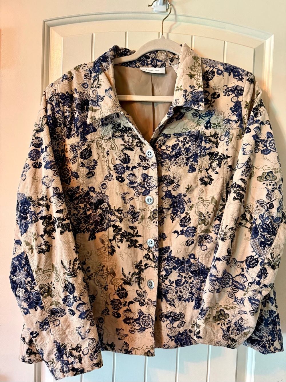 Tantrums Cream and Navy Floral-Print Jacket XXL. NWOT